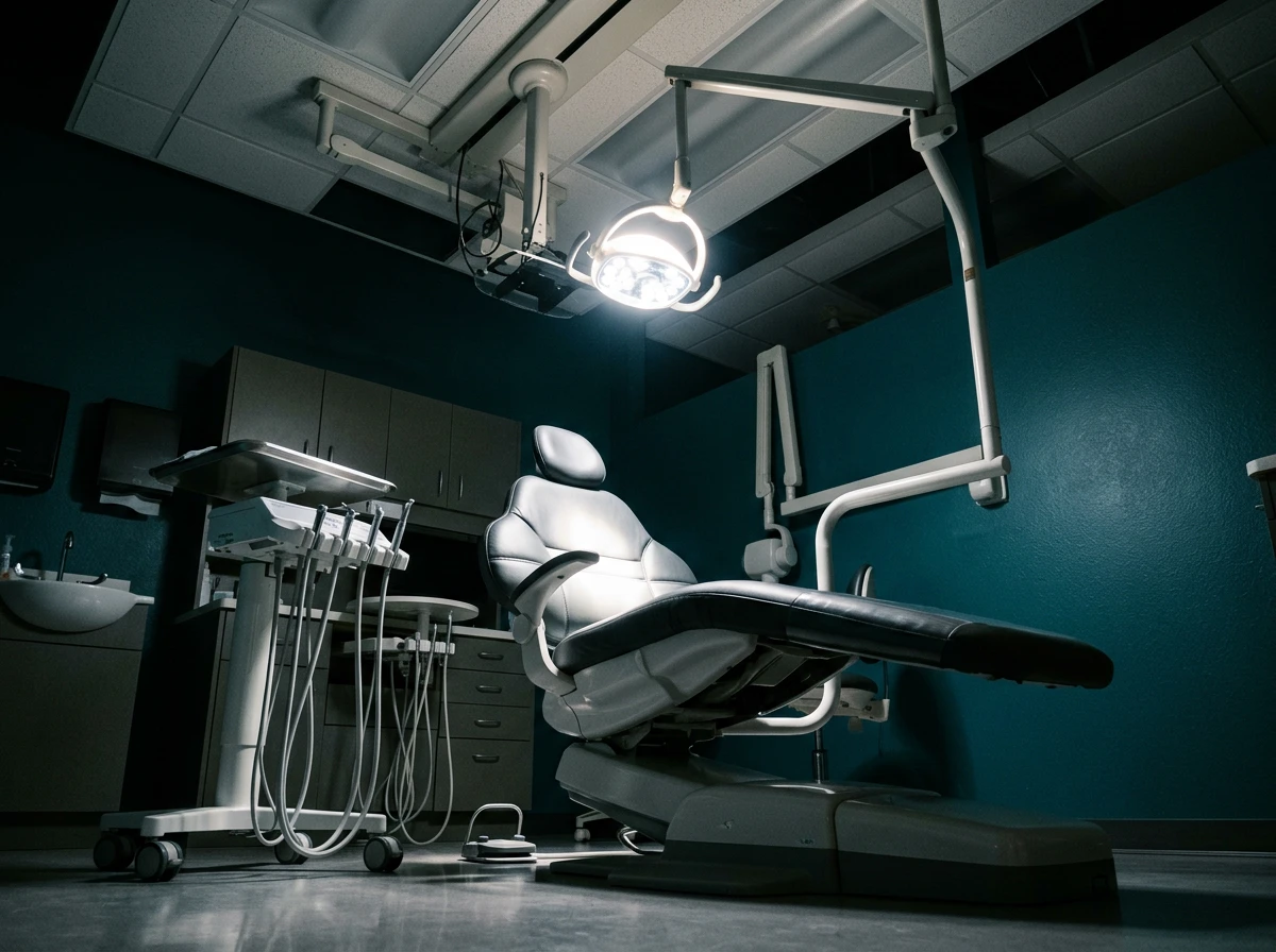 Fauteuil dentaire illuminé prêt pour une urgence dans un cabinet moderne